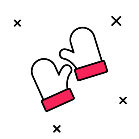 Filled outline Pair of knitted christmas mittens icon isolated on white background. Mitten icon. Merry Christmas and Happy New Year. Vectorのイラスト素材