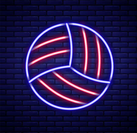 Glowing neon line Volleyball ball icon isolated on brick wall background. Sport equipment. Colorful outline concept. Vectorのイラスト素材
