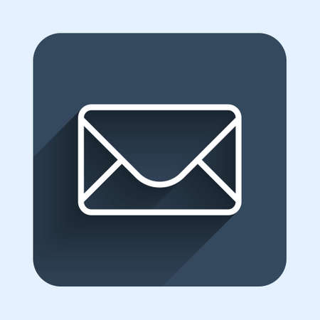 White line Mail and e-mail icon isolated with long shadow background. Envelope symbol e-mail. Email message sign. Blue square button. Vectorのイラスト素材