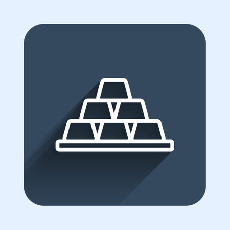 White line Gold bars icon isolated with long shadow background. Banking business concept. Blue square button. Vectorのイラスト素材