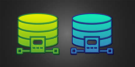Green and blue Cloud database icon isolated on black background. Cloud computing concept. Digital...