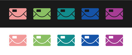 Set Envelope with christmas party invitation card icon isolated on black and white background. Merry Christmas and Happy New Year. Vectorのイラスト素材