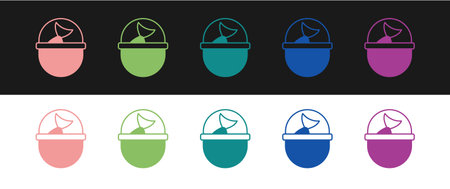 Set Fishing bucket with fish icon isolated on black and white background. Fish in a bucket. Vectorのイラスト素材