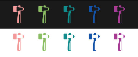 Set Hammer icon isolated on black and white background. Tool for repair. Vectorのイラスト素材