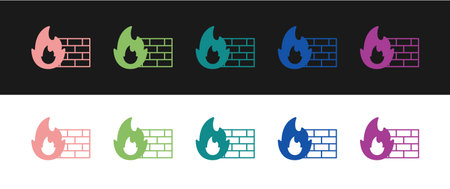Set Firewall, security wall icon isolated on black and white background. Vectorのイラスト素材