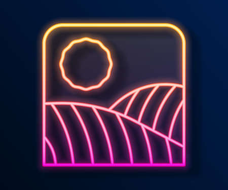 Glowing neon line Agriculture wheat field farm rural nature scene landscape icon isolated on black background. Vectorのイラスト素材