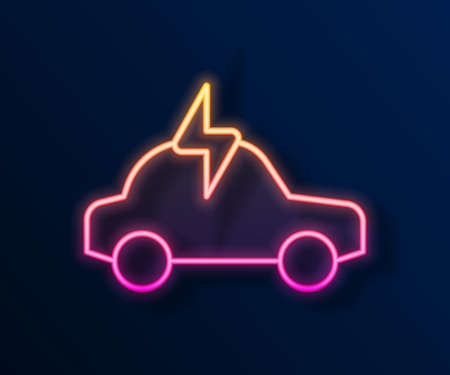 Glowing neon line Electric car and electrical cable plug charging icon isolated on black background. Renewable eco technologies. Vectorのイラスト素材