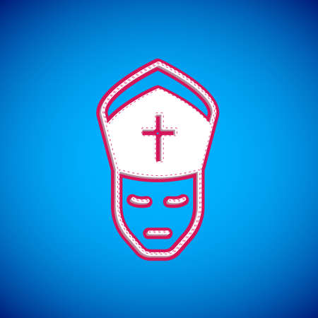 White Pope icon isolated on blue background. Pope hat. Holy father. Vectorのイラスト素材