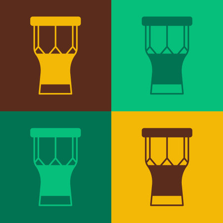 Pop art African percussion drum icon isolated on color background. Musical instrument. Vectorのイラスト素材