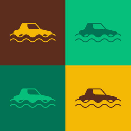 Pop art Flood car icon isolated on color background. Insurance concept. Flood disaster concept. Security, safety, protection, protect concept. Vectorのイラスト素材