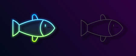 Glowing neon line Fish icon isolated on black background. Vectorのイラスト素材