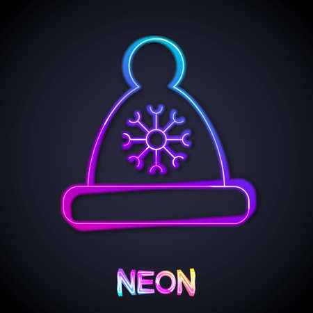 Glowing neon line Christmas Santa Claus hat icon isolated on black background. Merry Christmas and Happy New Year. Vectorのイラスト素材