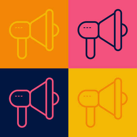 Pop art line Megaphone icon isolated on color background. Speaker sign. Vector.のイラスト素材