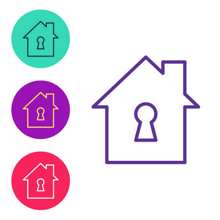 Set line House under protection icon isolated on white background. Home and shield. Protection, safety, security, protect, defense concept. Set icons colorful. Vectorのイラスト素材