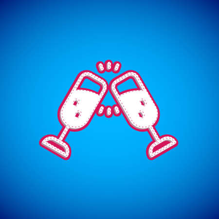 White Glass of champagne icon isolated on blue background. Merry Christmas and Happy New Year. Vectorのイラスト素材