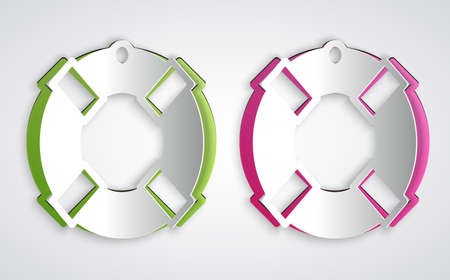 Paper cut Lifebuoy icon isolated on grey background. Lifebelt symbol. Paper art style. Vectorのイラスト素材