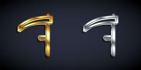Gold and silver Scythe icon isolated on black background. Happy Halloween party. Long shadow style. Vectorのイラスト素材