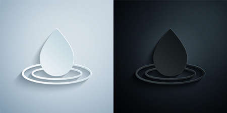 Paper cut Water drop icon isolated on grey and black background. Paper art style. Vectorのイラスト素材