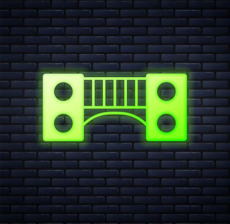 Glowing neon Playground kids bridge icon isolated on brick wall background. Vectorのイラスト素材