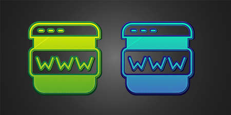 Green and blue Browser window icon isolated on black background. Vector