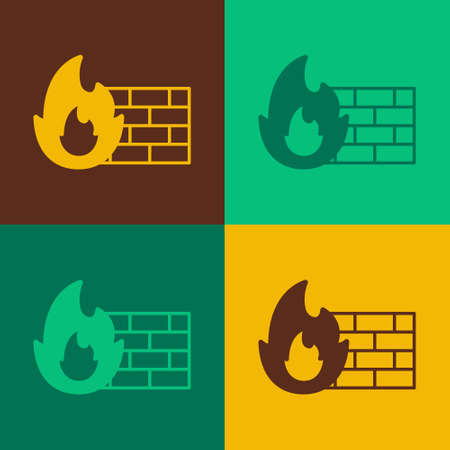 Pop art Firewall, security wall icon isolated on color background. Vectorのイラスト素材