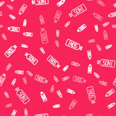 White line Nitrous oxide icon isolated seamless pattern on red background. Vectorのイラスト素材
