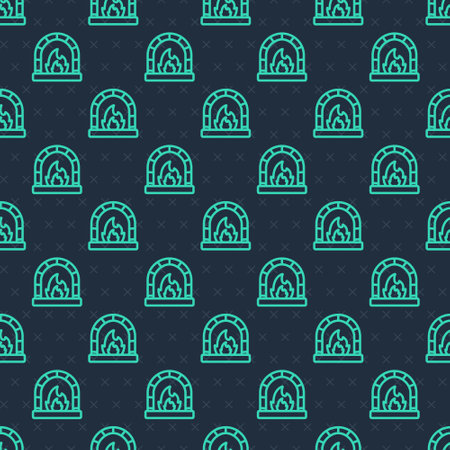 Green line Blacksmith oven icon isolated seamless pattern on blue background. Vectorのイラスト素材