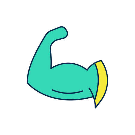 Filled outline Bodybuilder showing his muscles icon isolated on white background. Fit fitness strength health hobby concept. Vectorのイラスト素材