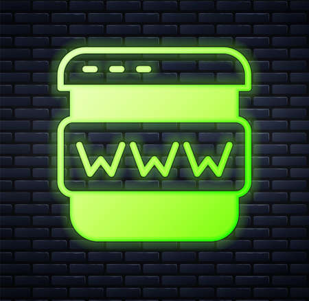 Glowing neon Browser window icon isolated on brick wall background. Vectorのイラスト素材