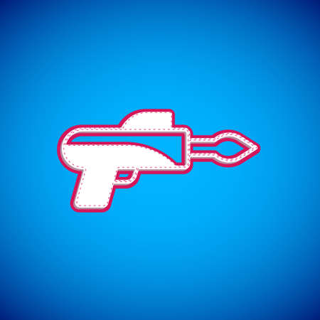 White Fishing harpoon icon isolated on blue background. Fishery manufacturers for catching fish under water. Diving underwater equipment. Vectorのイラスト素材
