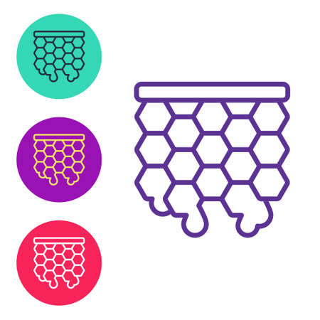 Set line Honeycomb icon isolated on white background. Honey cells symbol. Sweet natural food. Set icons colorful. Vectorのイラスト素材