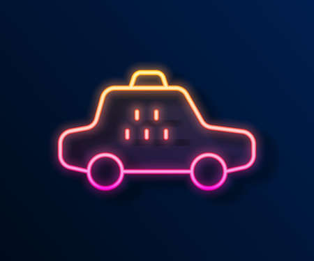 Glowing neon line Taxi car icon isolated on black background. Vectorのイラスト素材