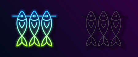 Glowing neon line Dried fish icon isolated on black background. Vectorのイラスト素材