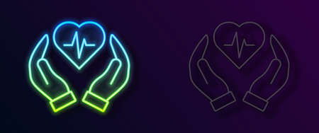 Glowing neon line Life insurance icon isolated on black background. Security, safety, protection, protect concept. Vectorのイラスト素材