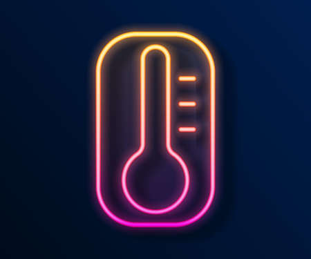Glowing neon line Meteorology thermometer measuring heat and cold icon isolated on black background. Thermometer equipment showing hot or cold weather. Vectorのイラスト素材