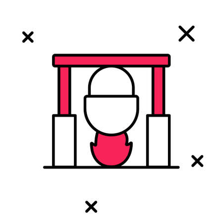 Filled outline Campfire and pot icon isolated on white background. Fire camping cooking in cauldron on firewood and flame. Vectorのイラスト素材