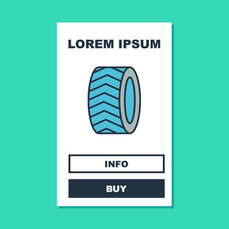 Filled outline Car tire wheel icon isolated on turquoise background. Vectorのイラスト素材