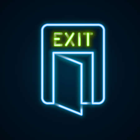 Glowing neon line Fire exit icon isolated on black background. Fire emergency icon. Colorful outline concept. Vectorのイラスト素材