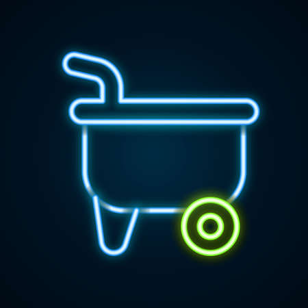 Glowing neon line Wheelbarrow icon isolated on black background. Tool equipment. Agriculture cart wheel farm. Colorful outline concept. Vectorのイラスト素材