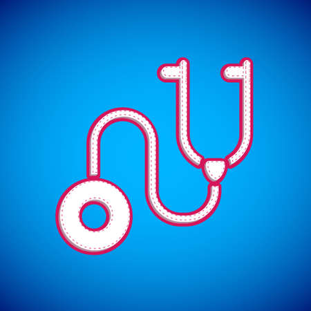 White Stethoscope medical instrument icon isolated on blue background. Vectorのイラスト素材