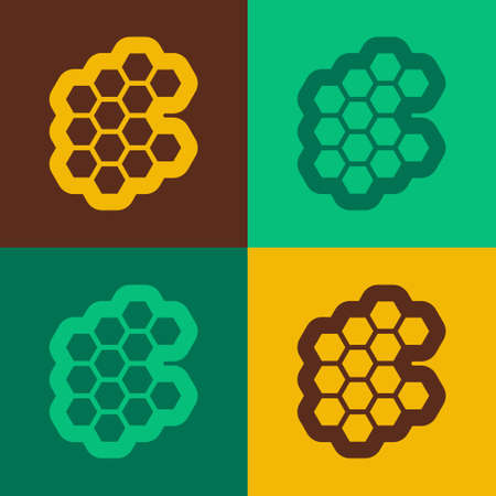Pop art Honeycomb icon isolated on color background. Honey cells symbol. Sweet natural food. Vectorのイラスト素材