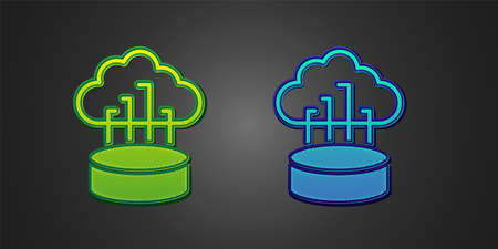 Green and blue Network cloud connection icon isolated on black background. Social technology. Cloud computing concept. Vectorのイラスト素材