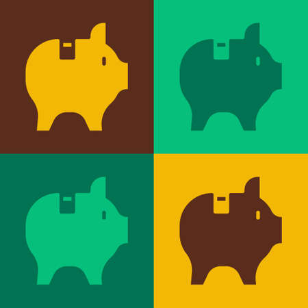 Pop art Piggy bank icon isolated on color background. Icon saving or accumulation of money, investment. Vectorのイラスト素材