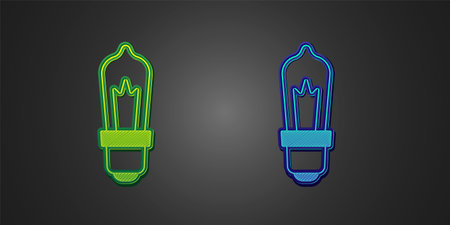 Green and blue Light bulb with concept of idea icon isolated on black background. Energy and idea symbol. Inspiration concept. Vectorのイラスト素材