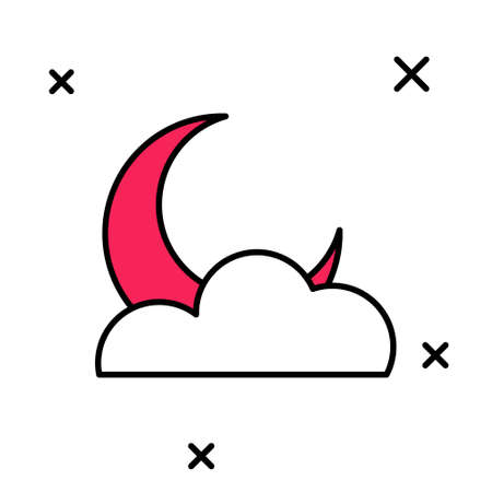 Filled outline Moon and stars icon isolated on white background. Cloudy night sign. Sleep dreams symbol. Full moon. Night or bed time sign. Vectorのイラスト素材