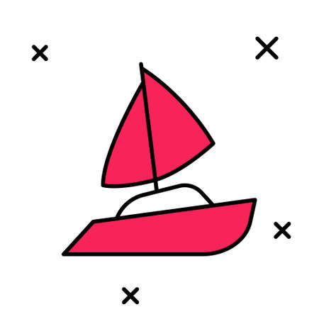 Filled outline Yacht sailboat or sailing ship icon isolated on white background. Sail boat marine cruise travel. Vectorのイラスト素材