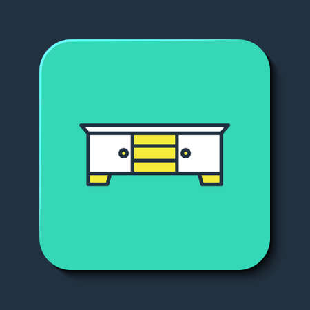 Filled outline TV table stand icon isolated on blue background. Turquoise square button. Vectorのイラスト素材
