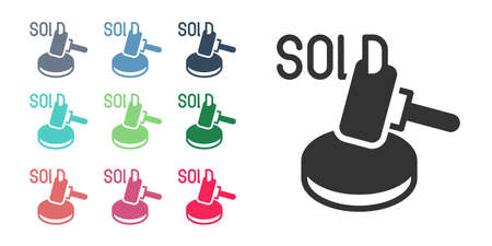 Black Auction hammer icon isolated on white background. Gavel - hammer of judge or auctioneer. Bidding process, deal done. Auction bidding. Set icons colorful. Vectorのイラスト素材