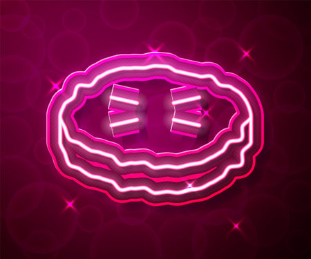 Glowing neon line Homemade pie icon isolated on red background. Vectorのイラスト素材