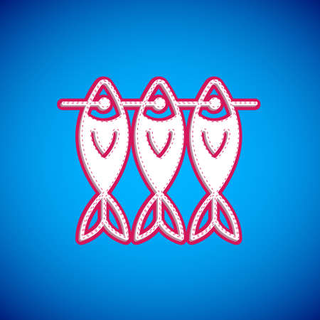 White Dried fish icon isolated on blue background. Vectorのイラスト素材